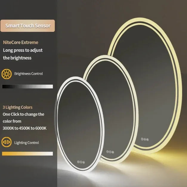 50×70cm Oval LED Bathroom Mirror – Frameless Anti‑Fog Backlit Touch