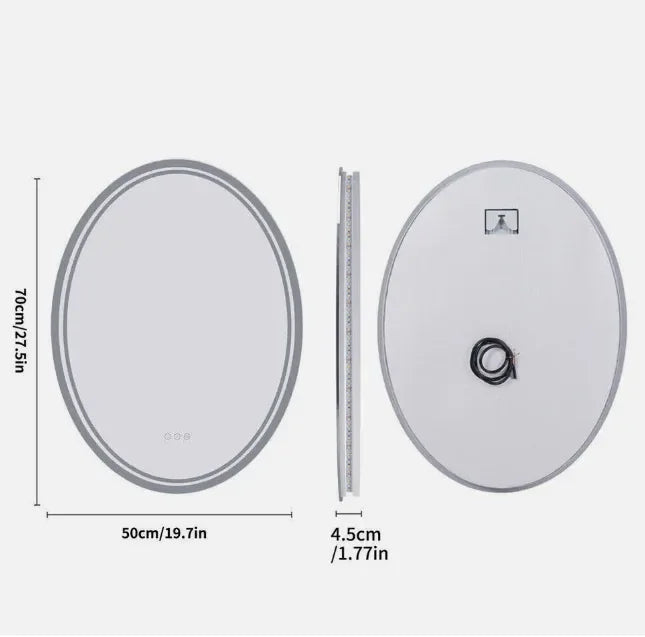 50×70cm Oval LED Bathroom Mirror – Frameless Anti‑Fog Backlit Touch