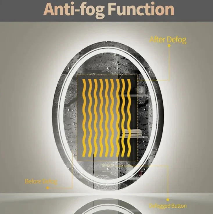 50×70cm Oval LED Bathroom Mirror – Frameless Anti‑Fog Backlit Touch