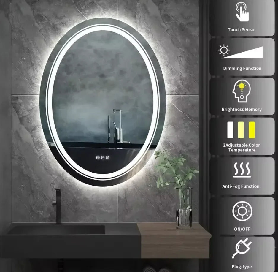 60 x 80cm Oval Frameless LED Bathroom Mirror