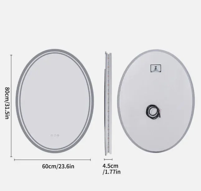 60 x 80cm Oval Frameless LED Bathroom Mirror