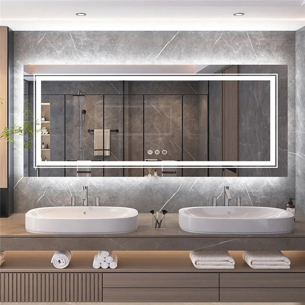 120×80cm LED Bathroom Mirror – Frameless Anti‑Fog Backlit Touch Sensor