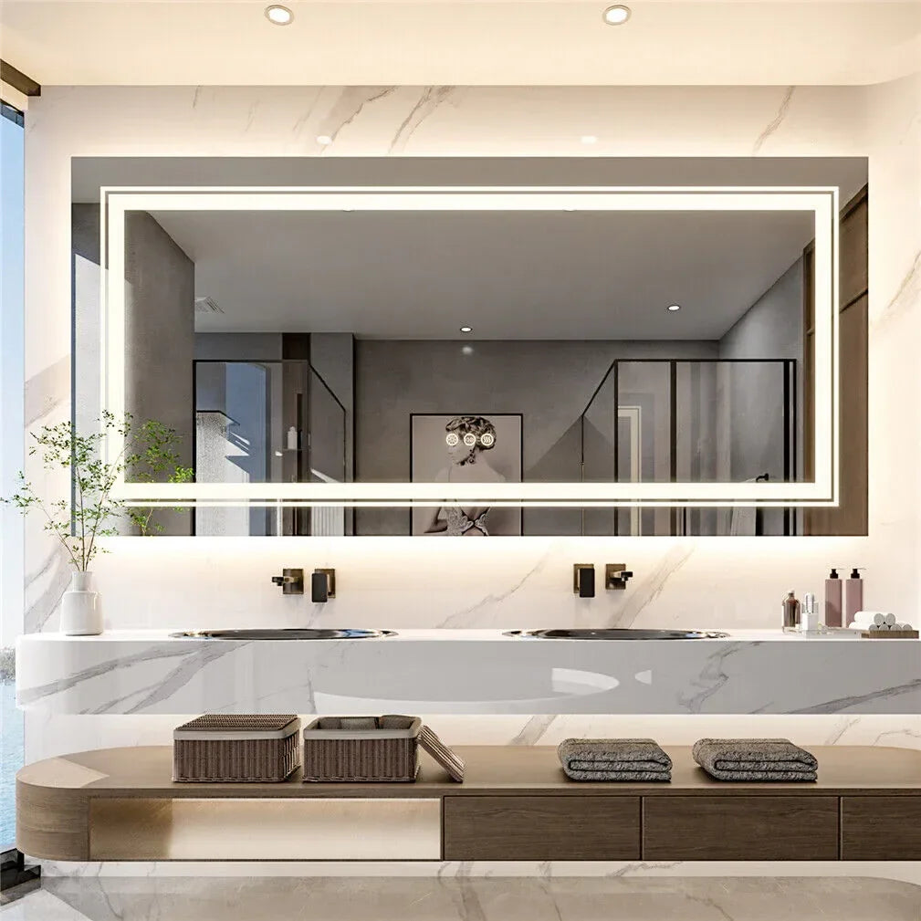 120×80cm LED Bathroom Mirror – Frameless Anti‑Fog Backlit Touch Sensor