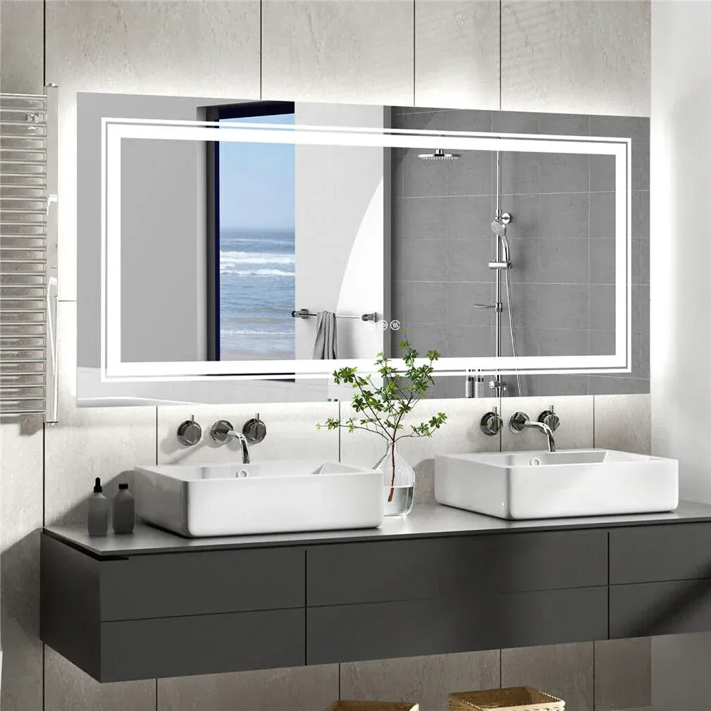 120×80cm LED Bathroom Mirror – Frameless Anti‑Fog Backlit Touch Sensor