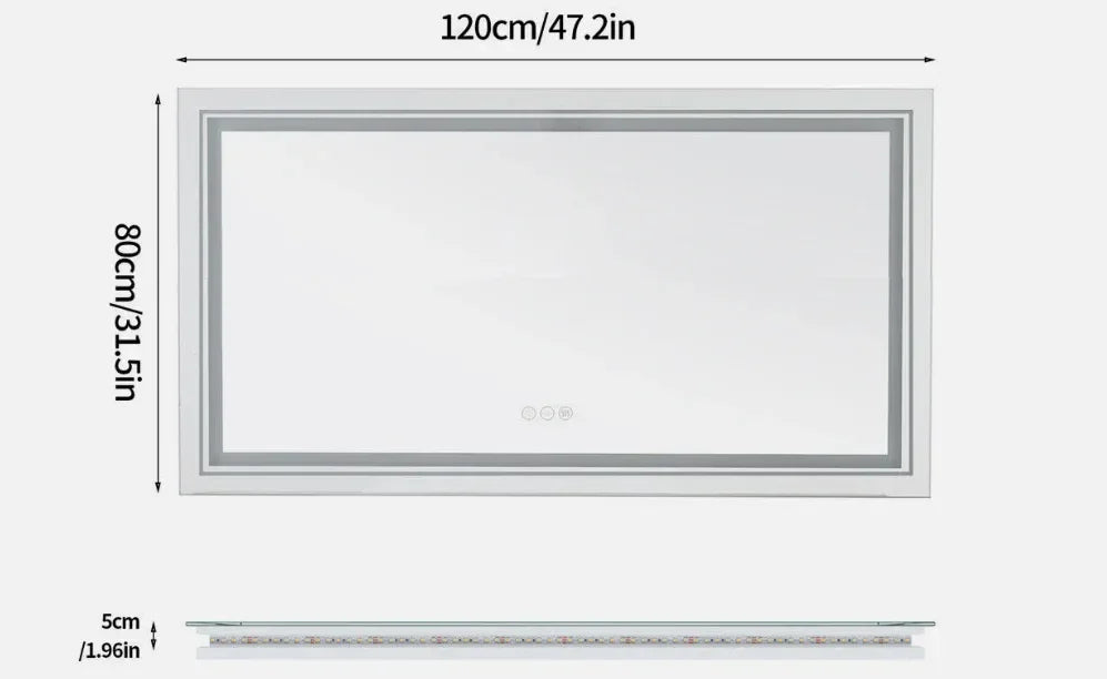 120×80cm LED Bathroom Mirror – Frameless Anti‑Fog Backlit Touch Sensor