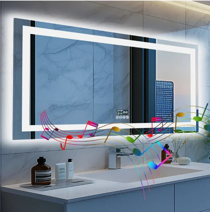 80 x 160cm Rectangle Frameless LED Bathroom Mirror – Bluetooth
