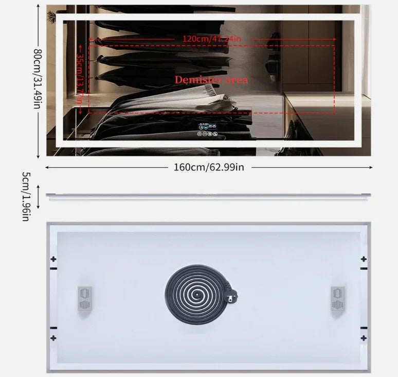 80 x 160cm Rectangle Frameless LED Bathroom Mirror – Bluetooth