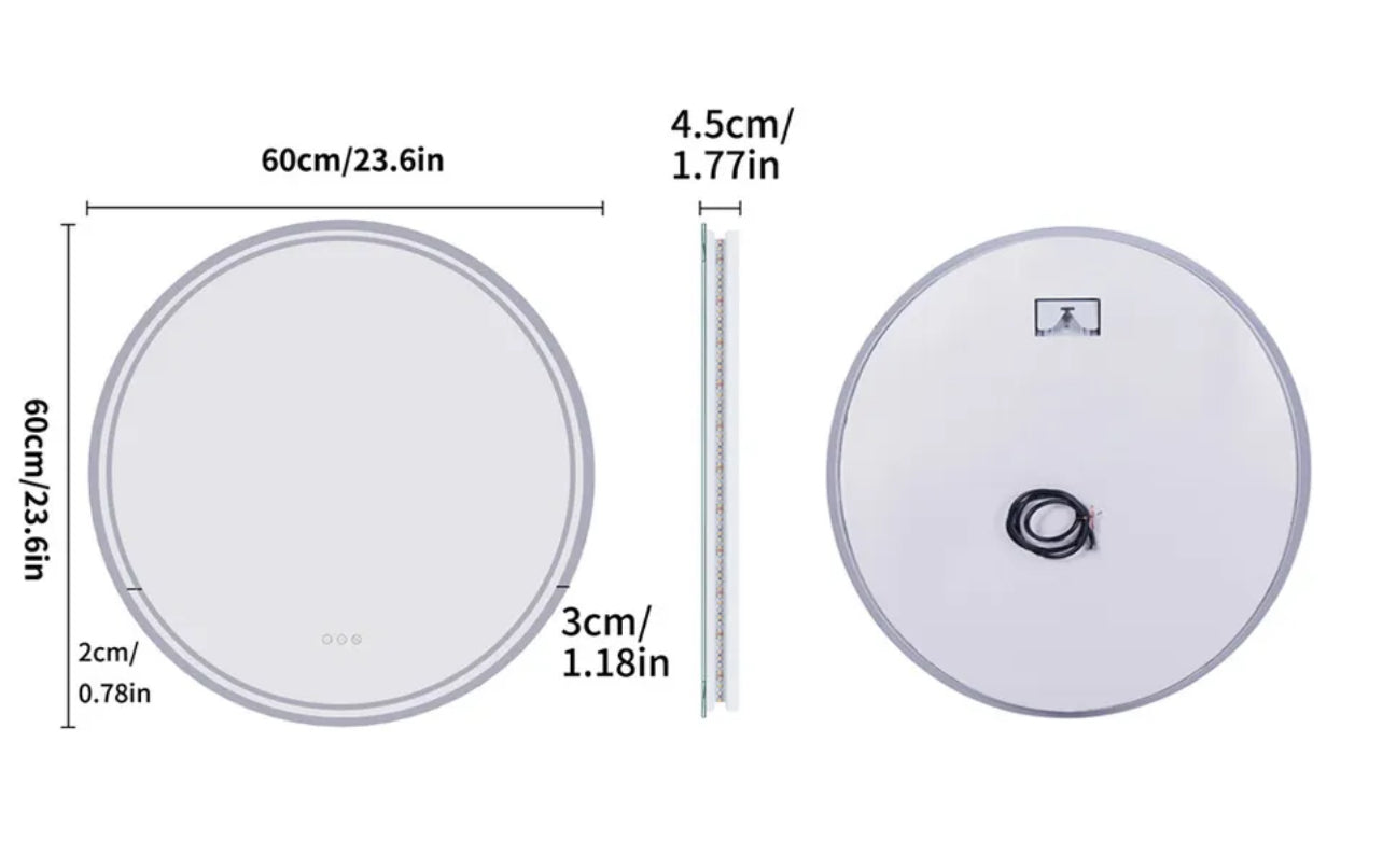 Interior Ave - LED Round Frameless Salon /  Bathroom Wall Mirror - 60cm