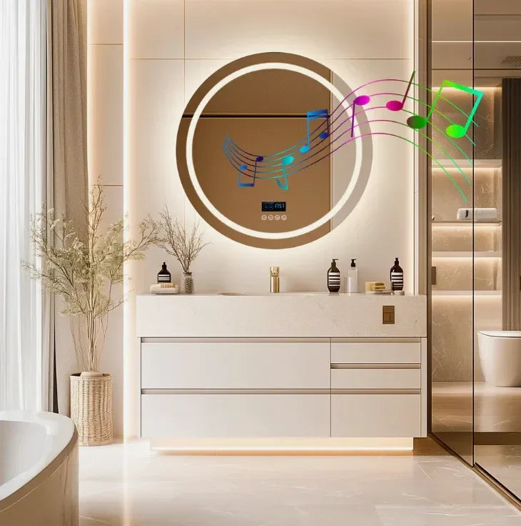 80cm Round Frameless LED Bathroom Mirror – Bluetooth