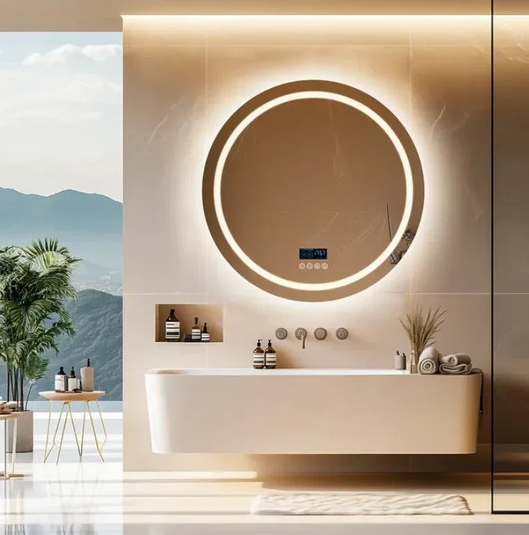 80cm Round Frameless LED Bathroom Mirror – Bluetooth
