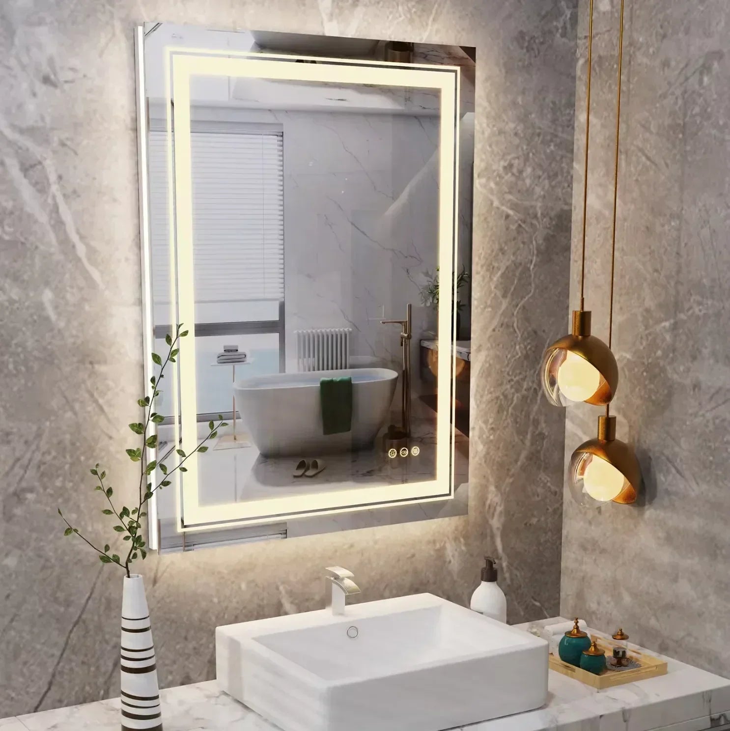 60 x 80cm Rectangle Frameless LED Bathroom Mirror