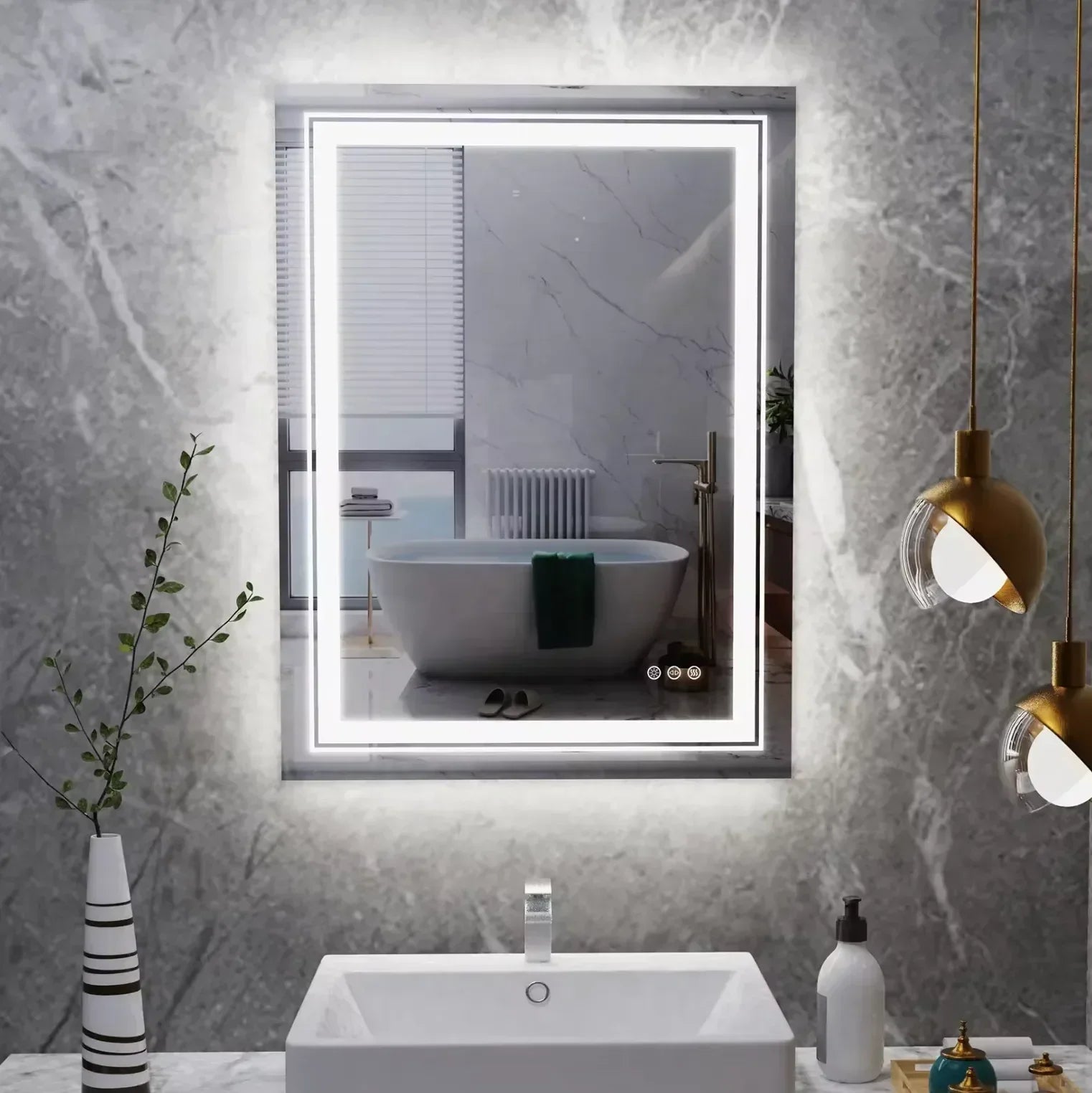 60 x 80cm Rectangle Frameless LED Bathroom Mirror