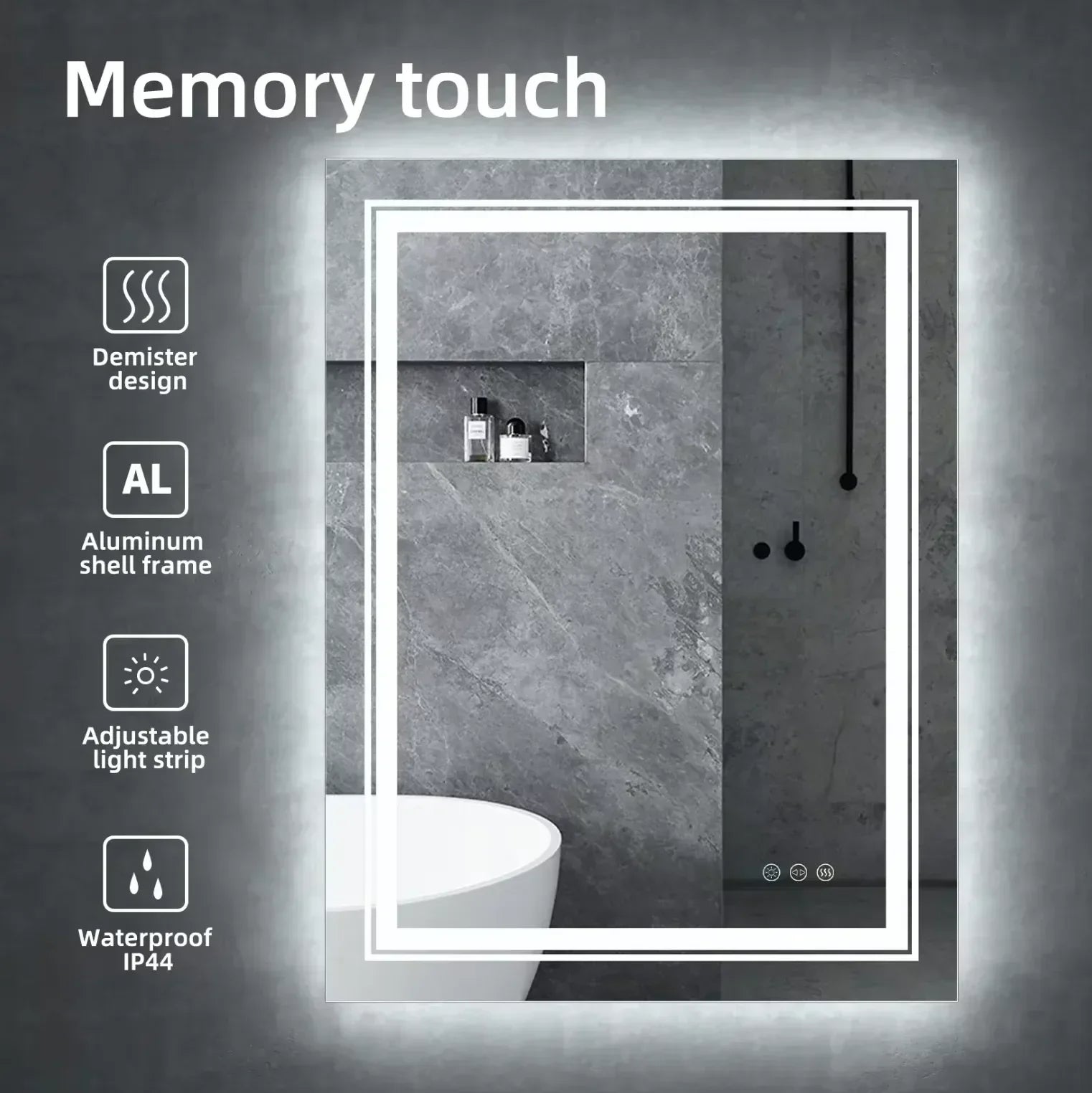 60 x 80cm Rectangle Frameless LED Bathroom Mirror