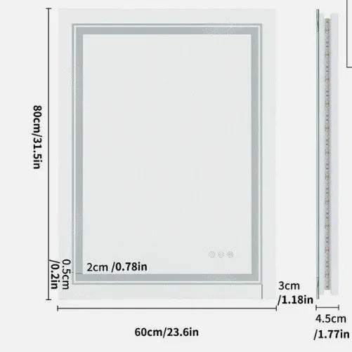60 x 80cm Rectangle Frameless LED Bathroom Mirror