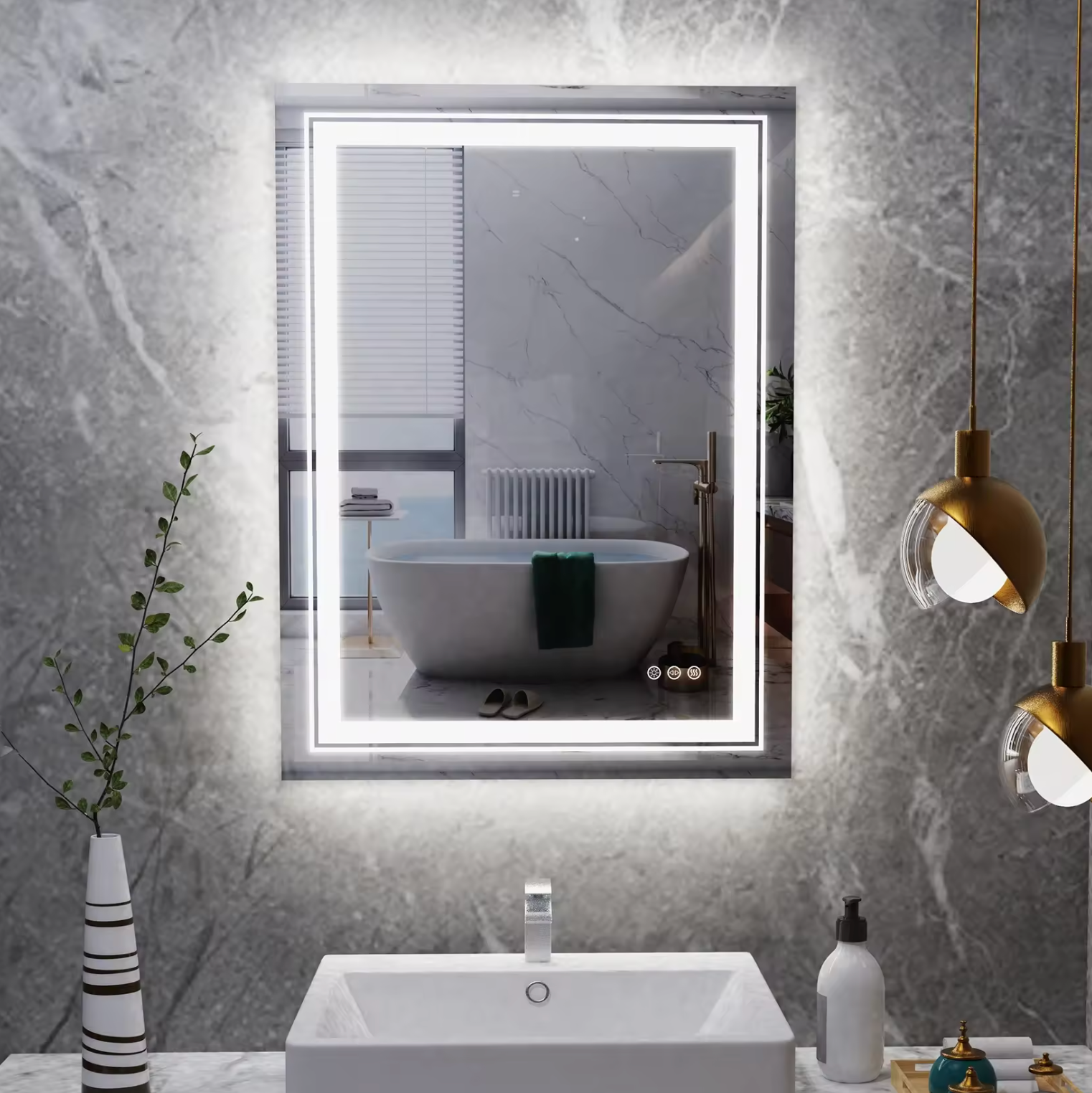 Interior Ave - LED Rectangle Frameless Salon / Bathroom Wall Mirror - 80 x 60cm