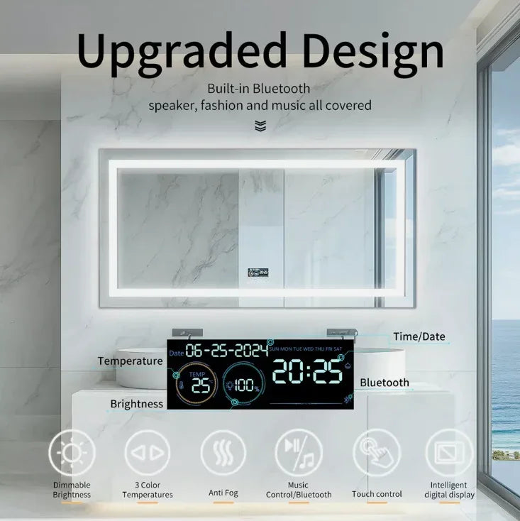 60 x 80cm Rectangle Frameless LED Bathroom Mirror – Bluetooth