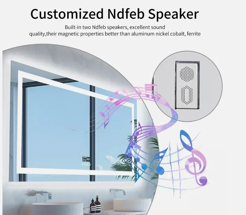60 x 80cm Rectangle Frameless LED Bathroom Mirror – Bluetooth