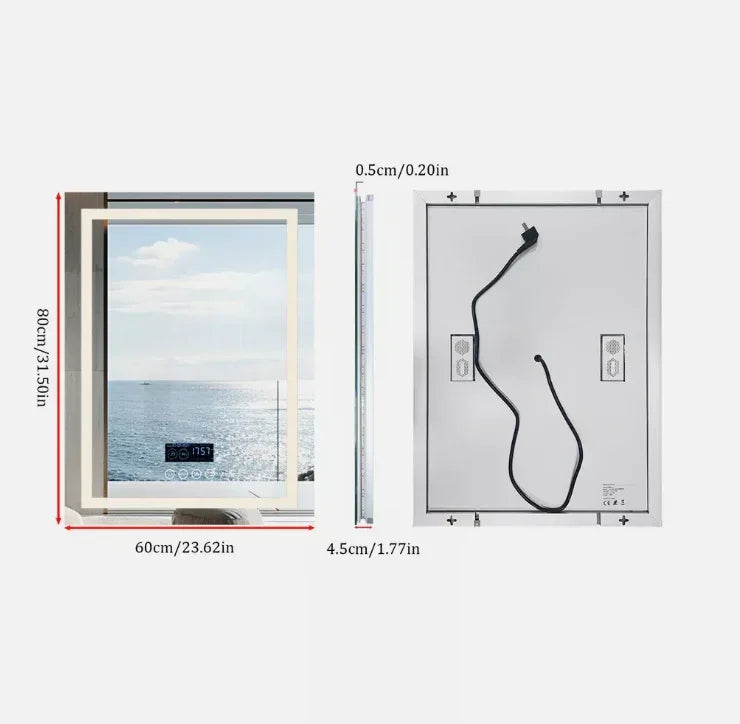 60 x 80cm Rectangle Frameless LED Bathroom Mirror – Bluetooth