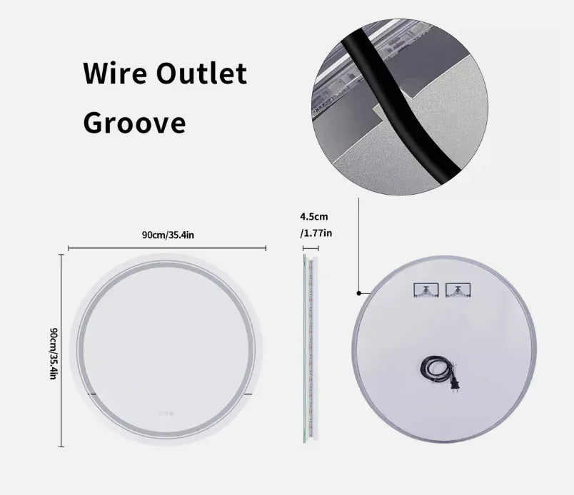 90cm Round LED Bathroom Mirror – Frameless Anti‑Fog Backlit Touch