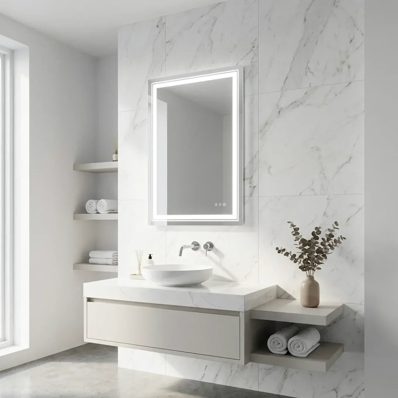 70 x 90cm Rectangle Frameless LED Bathroom Mirror
