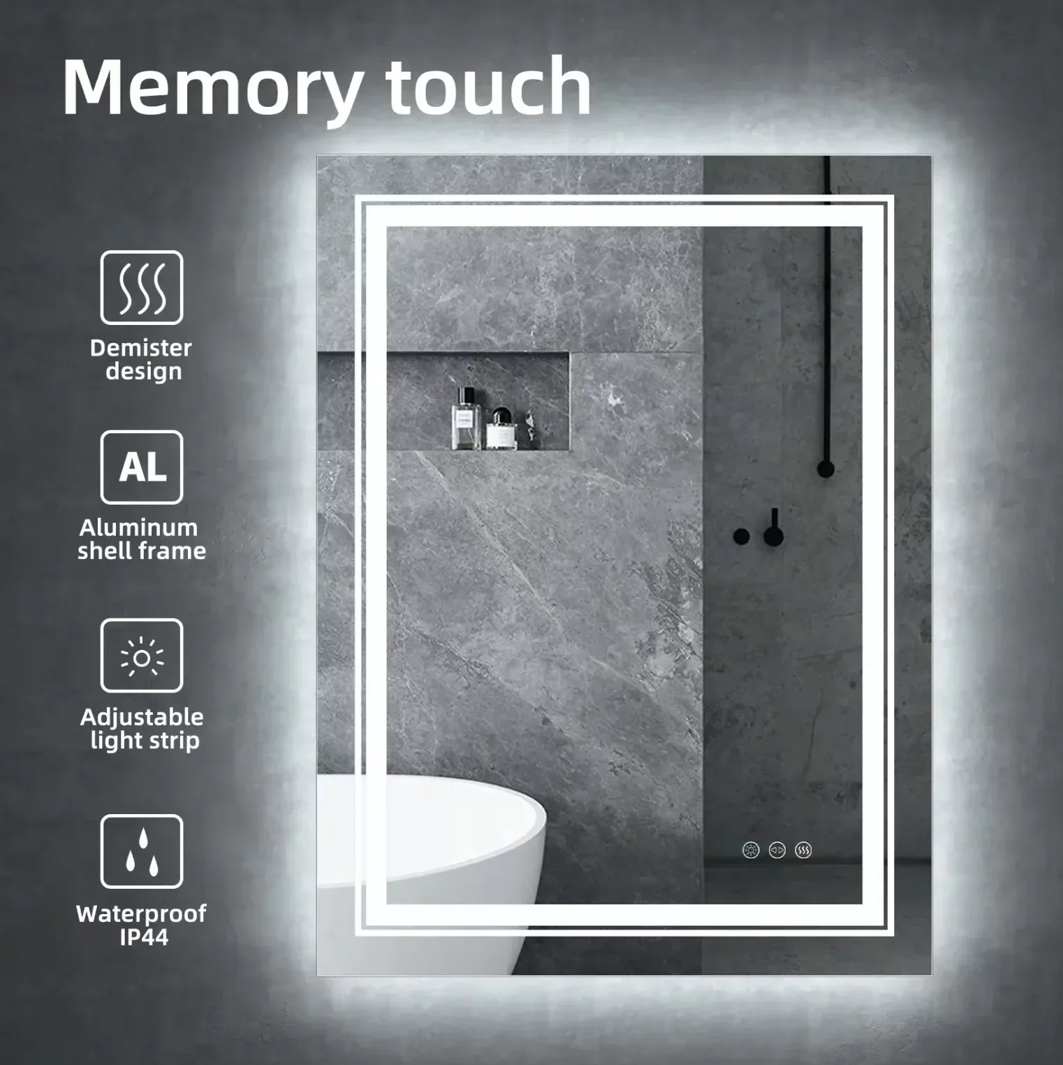 70 x 90cm Rectangle Frameless LED Bathroom Mirror