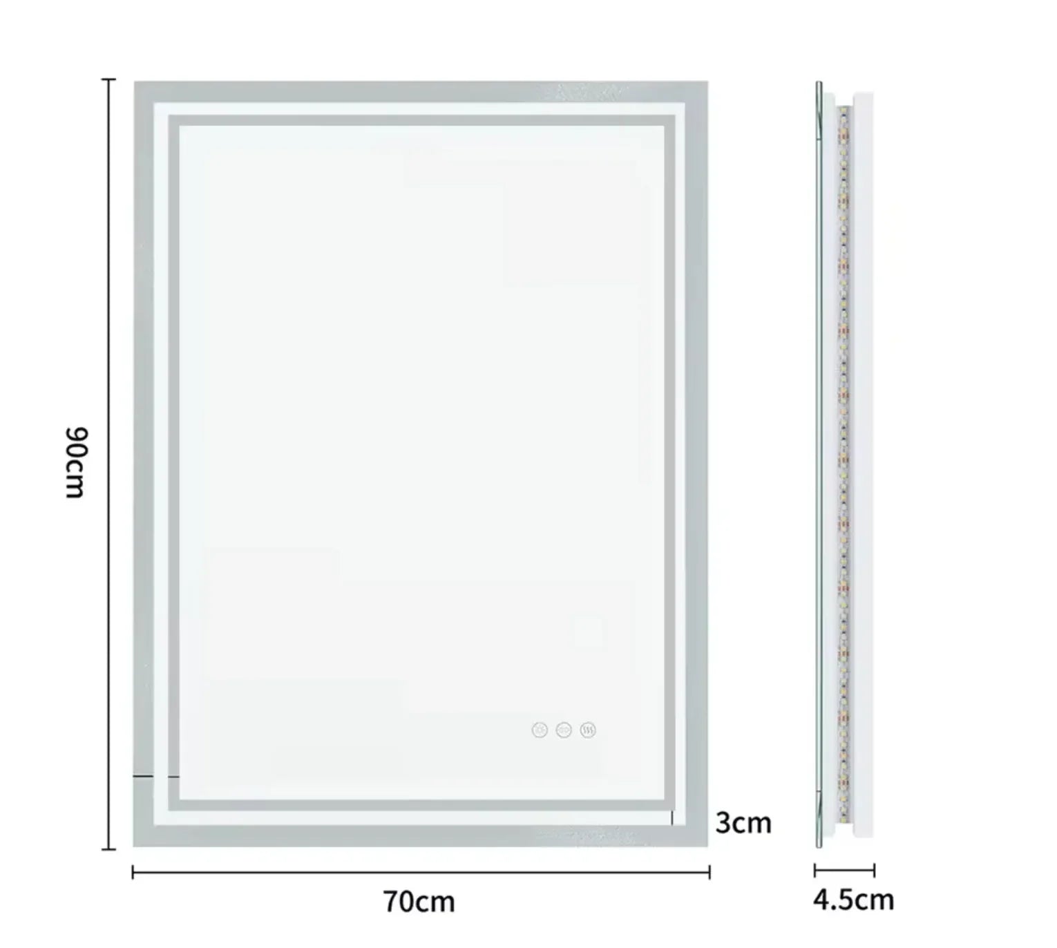 70 x 90cm Rectangle Frameless LED Bathroom Mirror