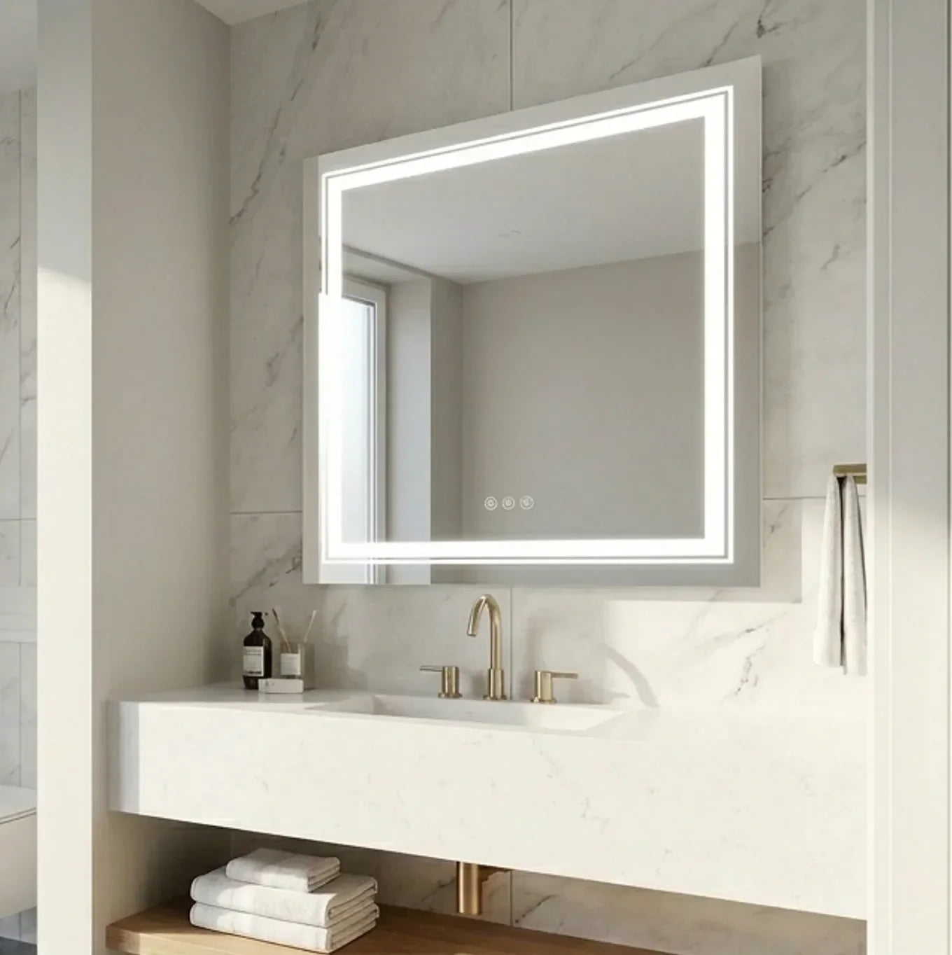 80 x 80cm Square Frameless LED Bathroom Mirror