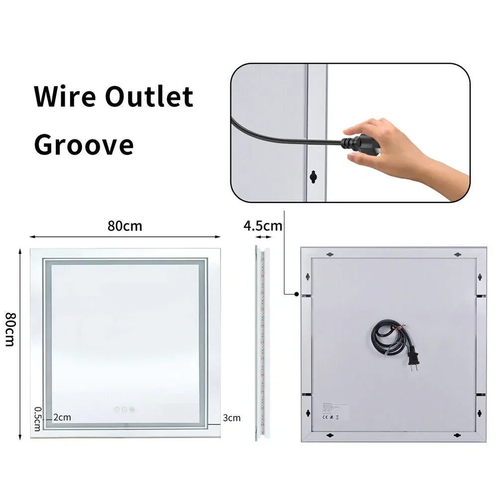 80 x 80cm Square Frameless LED Bathroom Mirror