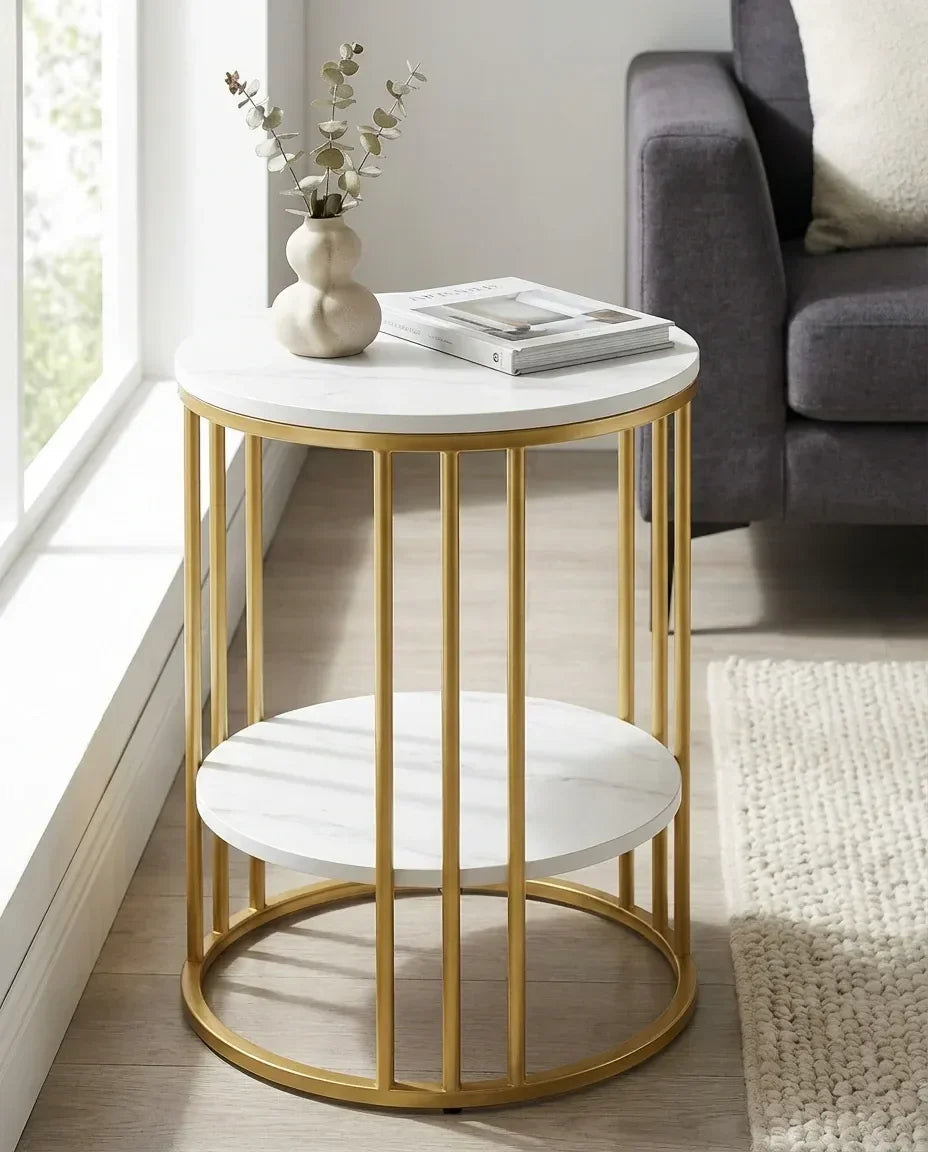 Cleo Gold Two Shelf Stone Side Table