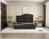 Elegant King Bedframe Charcoal Velvet Fabric with Gas Lift Storage and Golden Trim