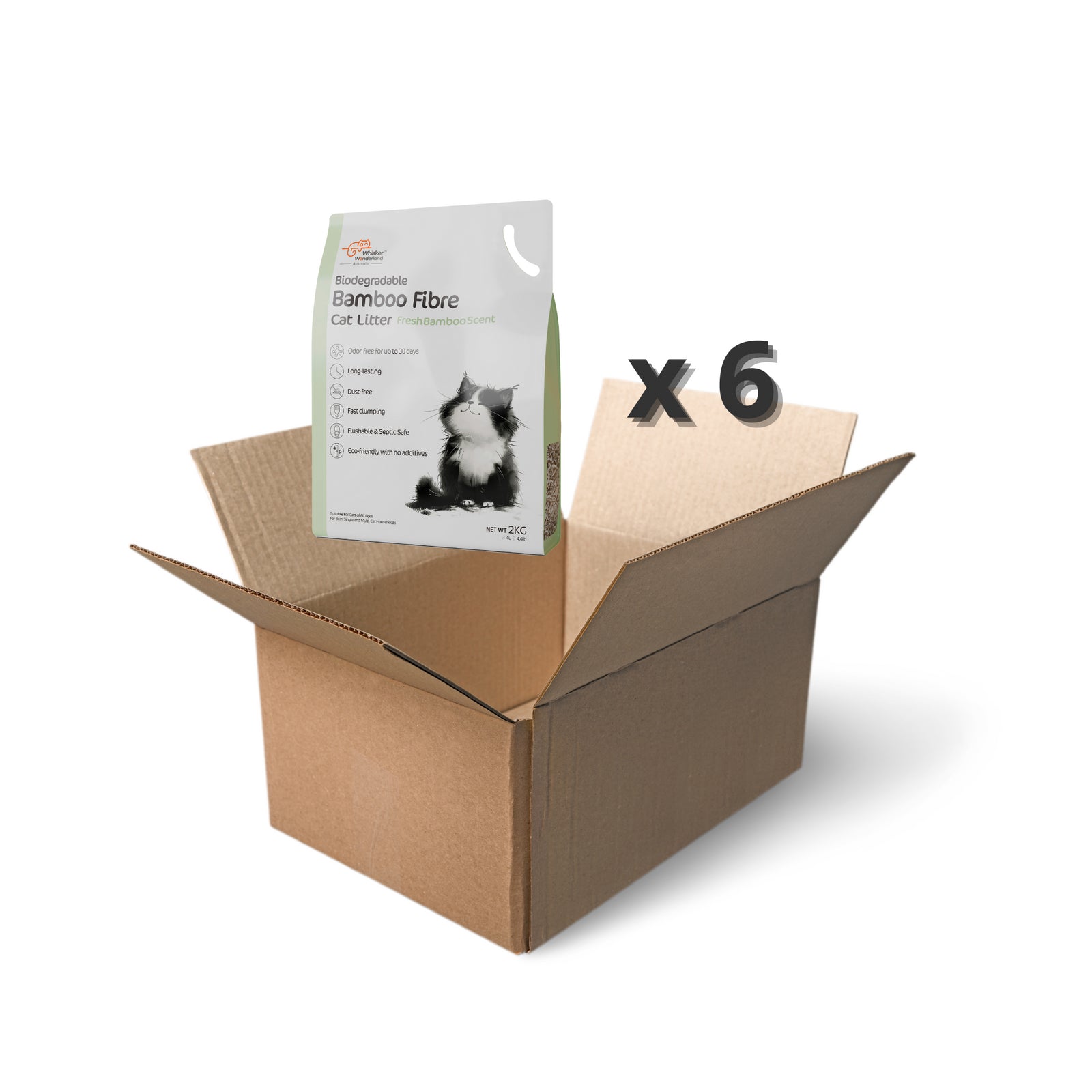 Bulk Biodegradable Bamboo Fibre Cat Litter 2KG - Full Box (Save More!) | Superior Odour Control, Fast Clumping & Flushable | Eco-Friendly Value Pack