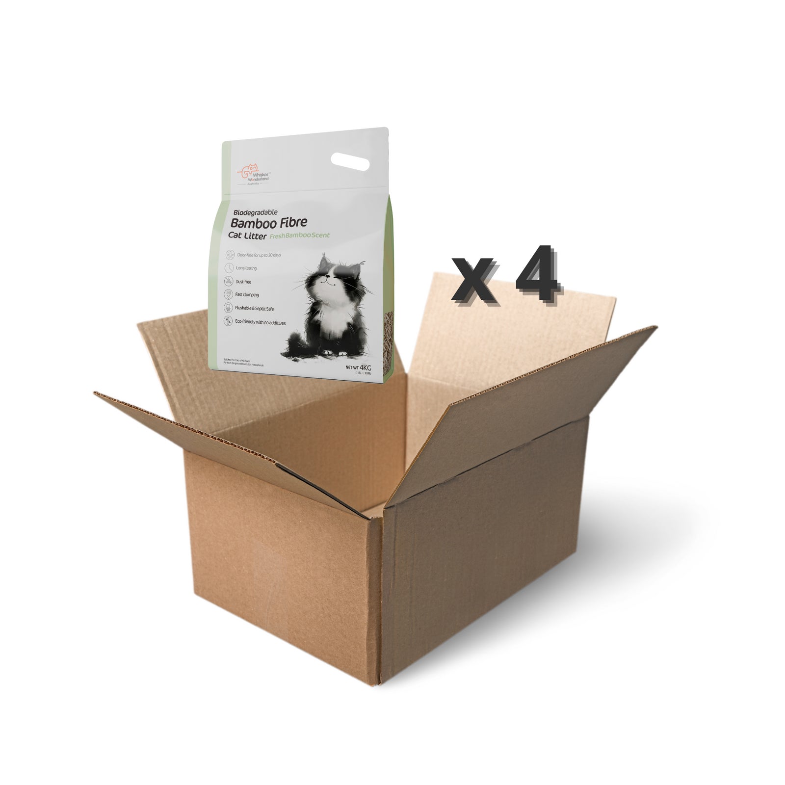 Bulk Biodegradable Bamboo Fibre Cat Litter 4KG - Full Box (Save More!) | Superior Odour Control, Fast Clumping & Flushable | Eco-Friendly Value Pack