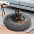 Dog Pet Cat Calming Bed Warm Plush Round Nest Comfy Sleeping Bed Dark Grey 70cm
