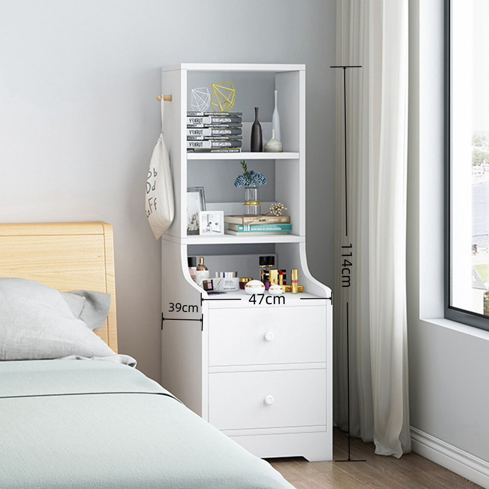 Minimalist Bedroom Cabinet Warm White 3-Shelf Storage Unit with 2 Drawers