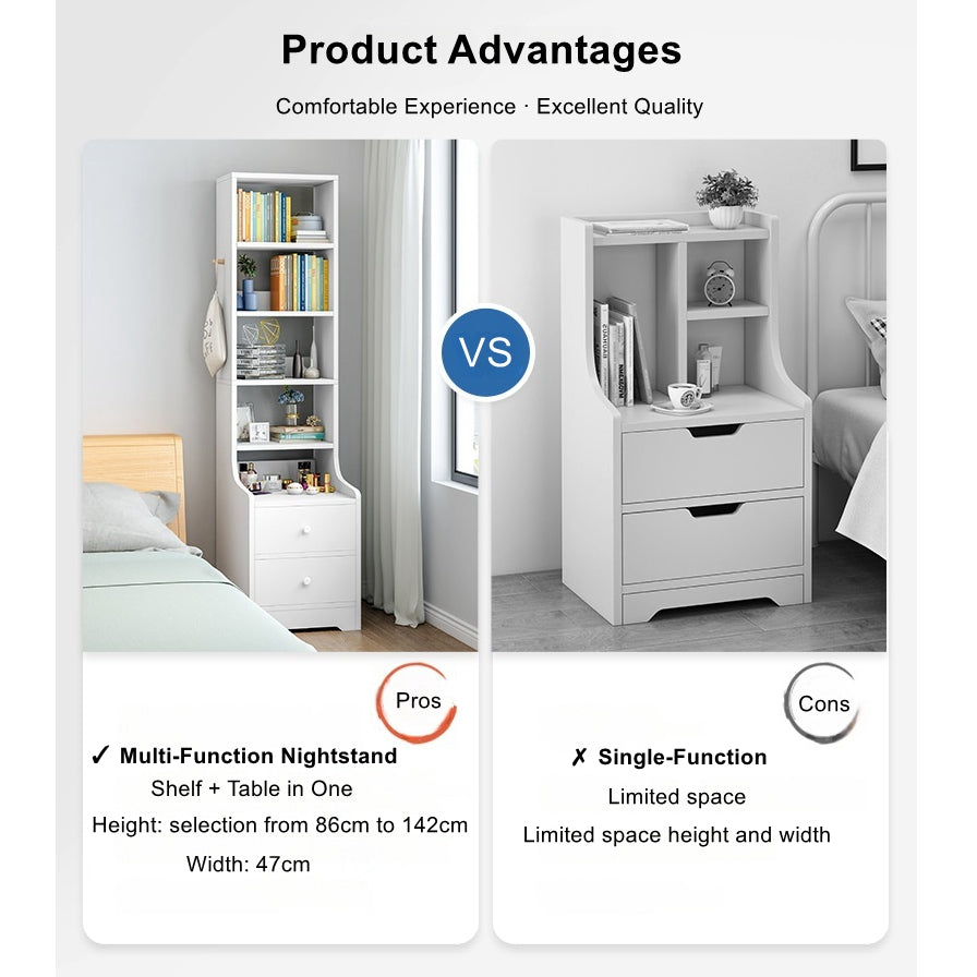 Minimalist Bedroom Cabinet Warm White 3-Shelf Storage Unit with 2 Drawers