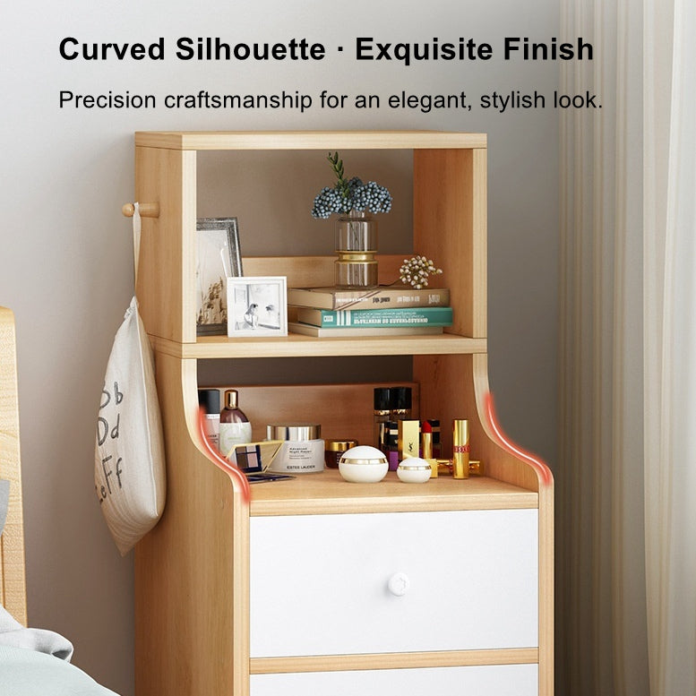 Minimalist Bedroom Cabinet Warm White 3-Shelf Storage Unit with 2 Drawers
