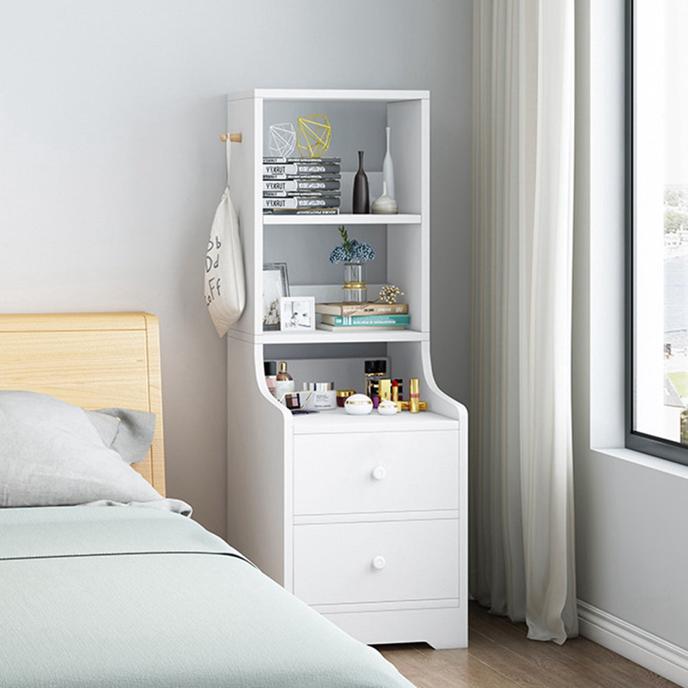 Minimalist Bedroom Cabinet Warm White 3-Shelf Storage Unit with 2 Drawers