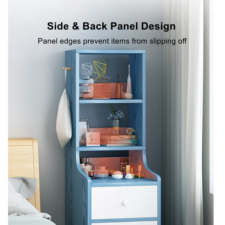 2x Bedside table set with drawers, slim tall cabinet, multifunctional design