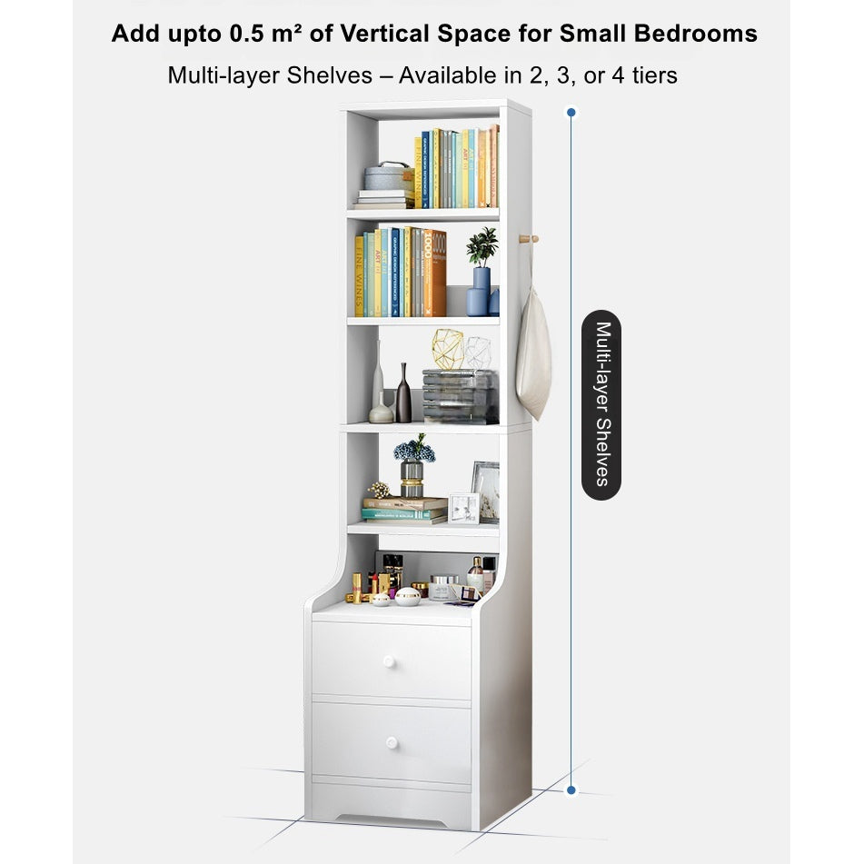 2x Bedside table set with drawers, slim tall cabinet, multifunctional design