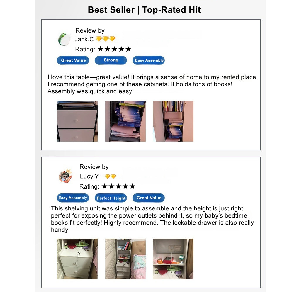 Minimalist Tall Bookshelf White Nightstand Cabinet with Drawers Curved Design