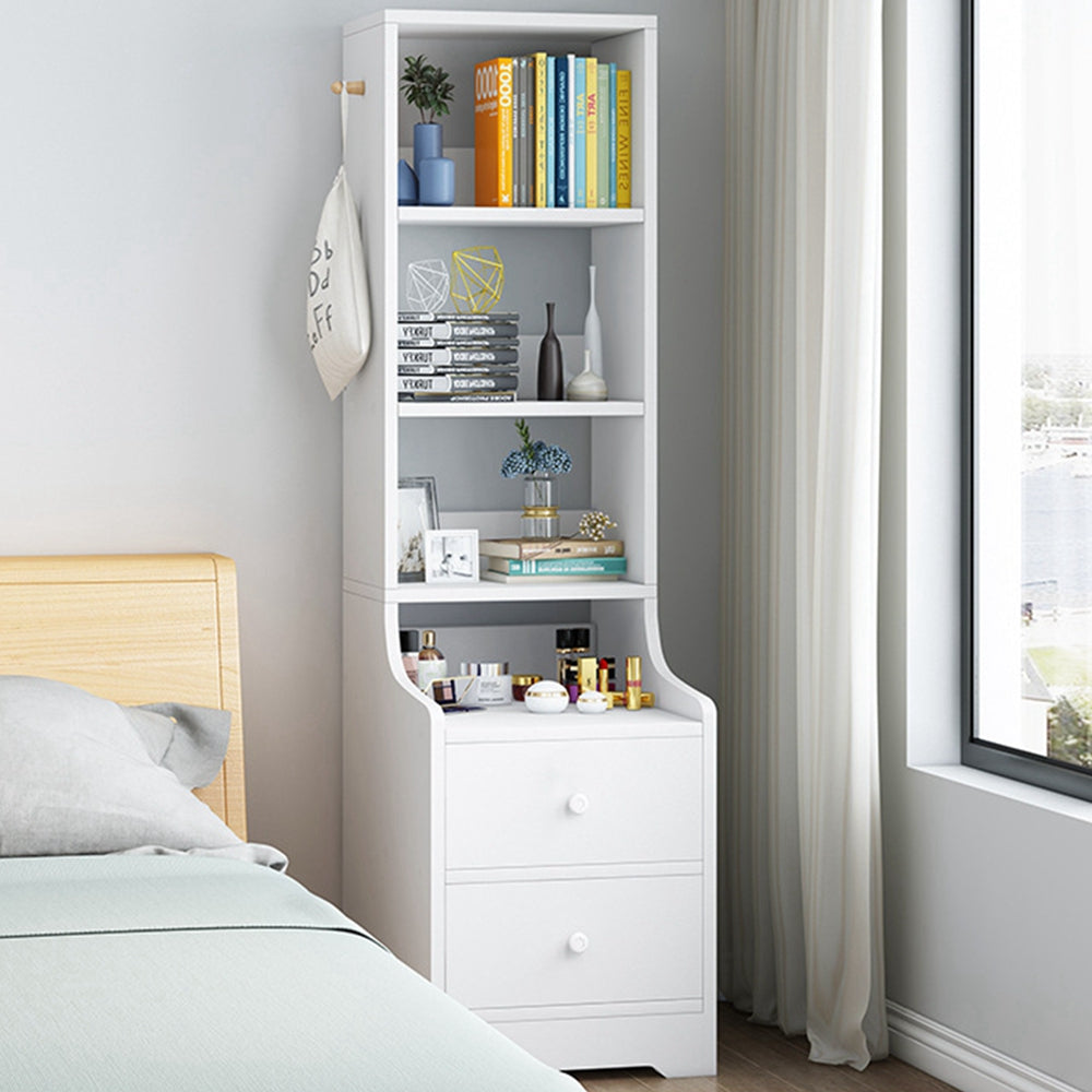Minimalist Tall Bookshelf White Nightstand Cabinet with Drawers Curved Design
