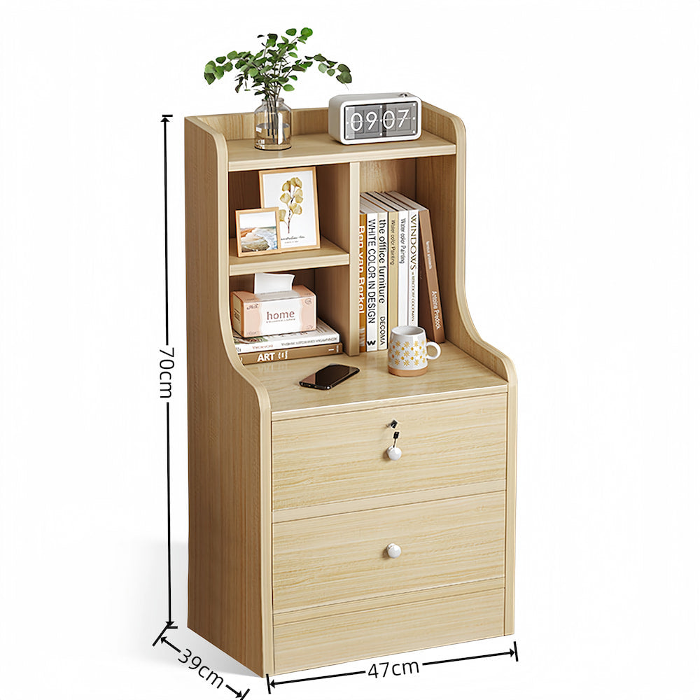 Minimalist Wooden Nightstand Multi-Functional Top Storage Natural Design