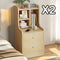 2x bedside table set light wood grain drawers metal slides bedroom furniture