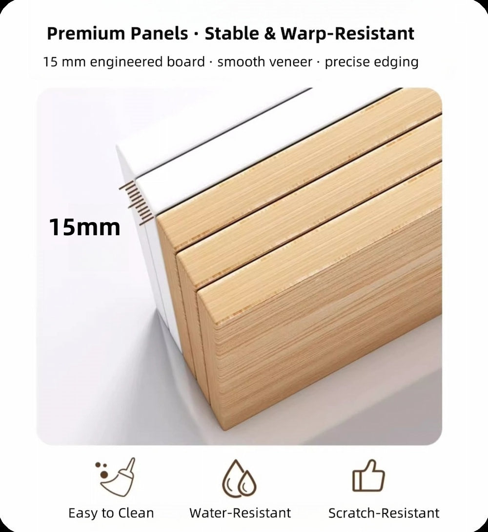 White Nightstand Security Drawer Open Shelf Storage Tray Wooden Knob Minimalist