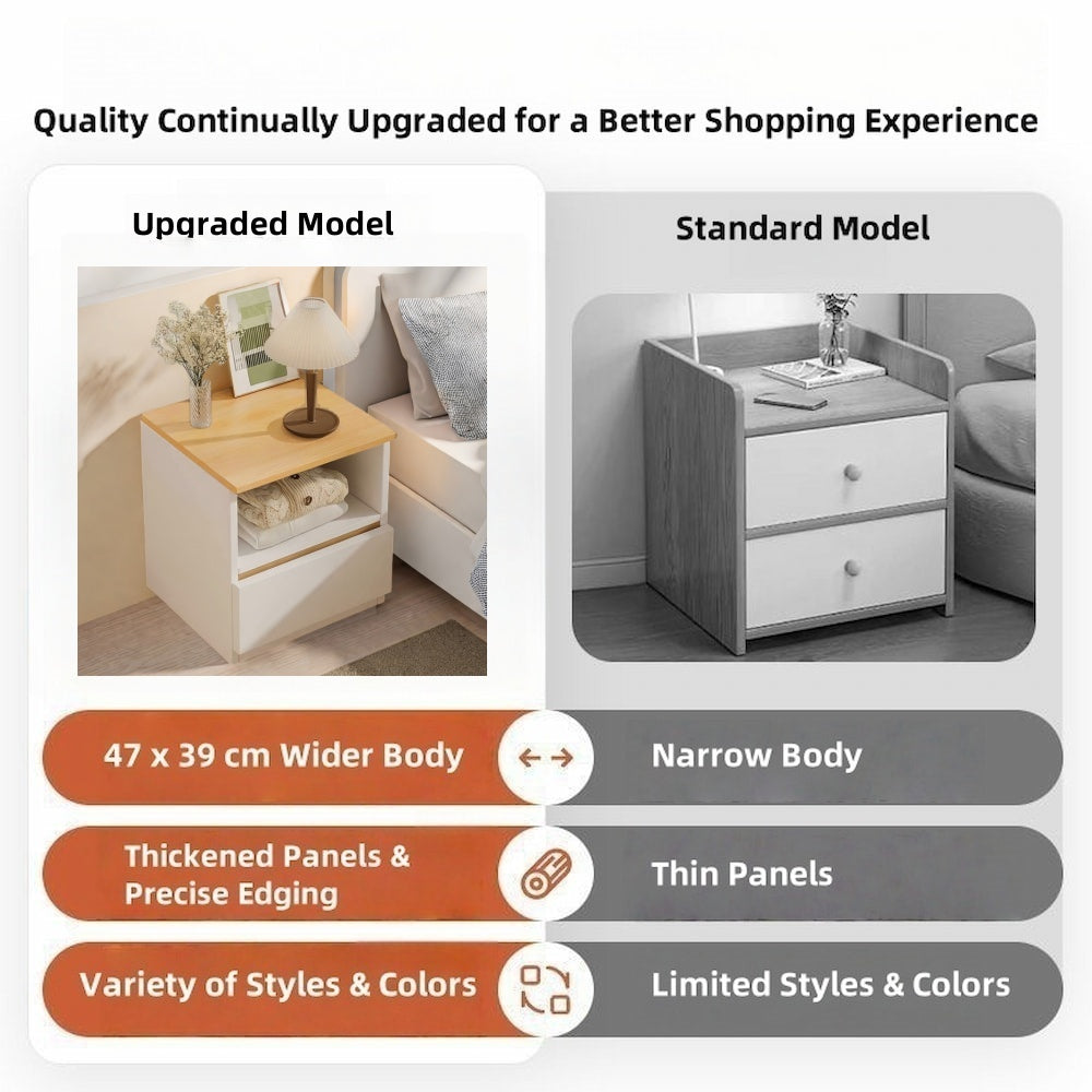 2x bedside table set modern white oak wood drawer minimalist design