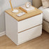Modern Nightstand Oak Wood Grain Top White Cabinet Double Drawer Finger Pull