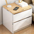 Modern Nightstand Oak Wood Grain Top White Cabinet Double Drawer Finger Pull