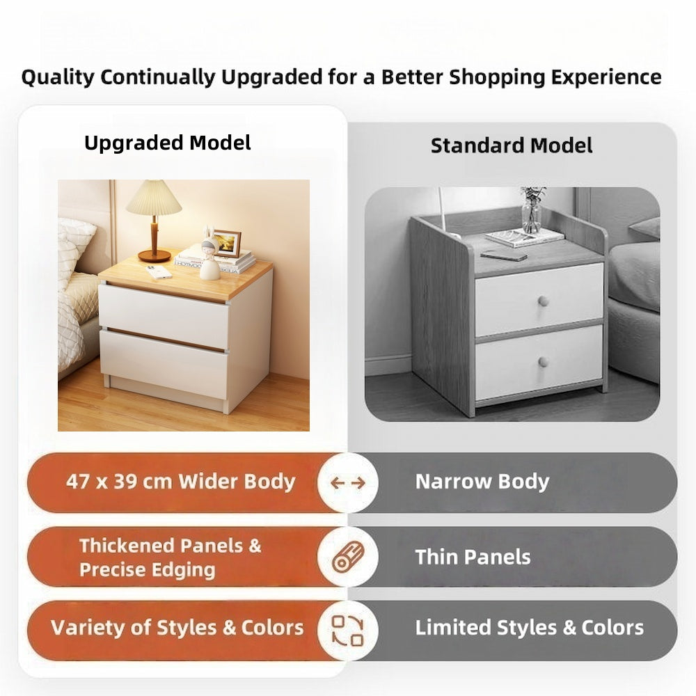 2x Bedside table pair oak wood grain drawers minimalist design furniture