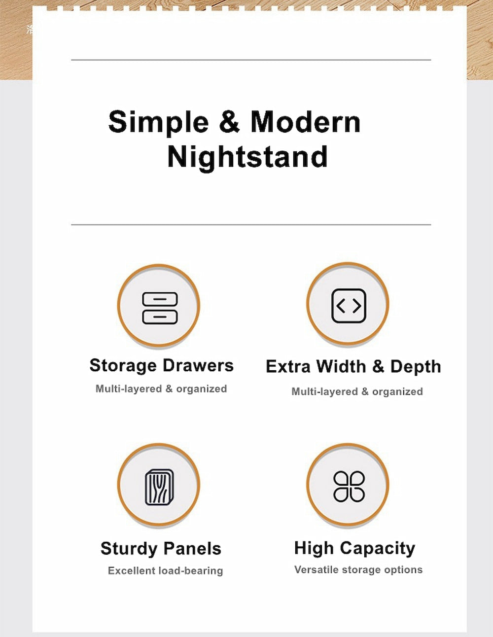 Modern Nightstand Wood Effect Top White Cabinet Triple Drawer Finger Pull Design