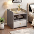 Modern Nightstand Light Gray Wood Grain Safety Tray Storage White Drawer 48cm